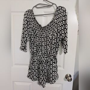 Ava Sky Black And White Shorts Romper